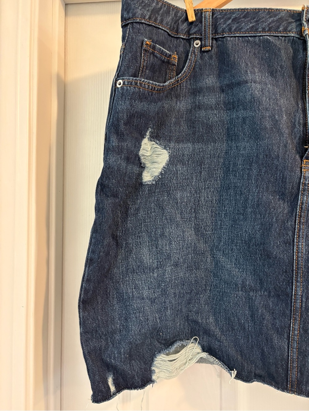 Time and Tru Distressed Dark Blue Denim Mini Skirt - Picture 5 of 16
